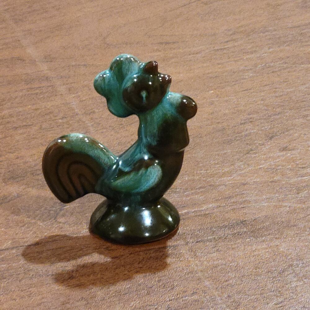 Vintage 70's Blue Mountain Pottery Small Rooster Blue Ceramic 3.5 inch tall